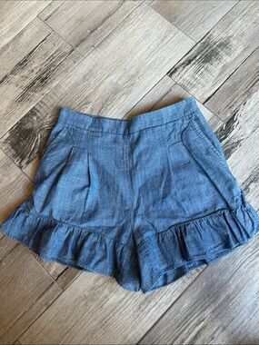 J. Crew Chambray Blue Ruffle-Hem Shorts size 00